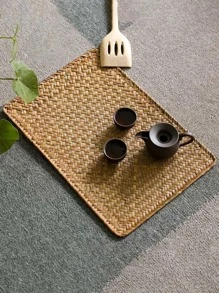 1入組草編極簡風格編織桌墊適用於家庭 - 黃色 - 查看 3