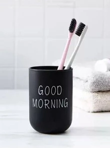 1pc Large Capacity Pp Mouthwash Cup, Cute Morning Decor & Portable Design Suitable For Home Use Home Bathroom Decor Fall Decor Back To School - Black - View 1