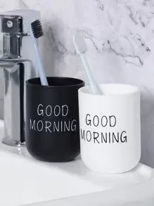 1pc Large Capacity Pp Mouthwash Cup, Cute Morning Decor & Portable Design Suitable For Home Use Home Bathroom Decor Fall Decor Back To School - Black - View 4