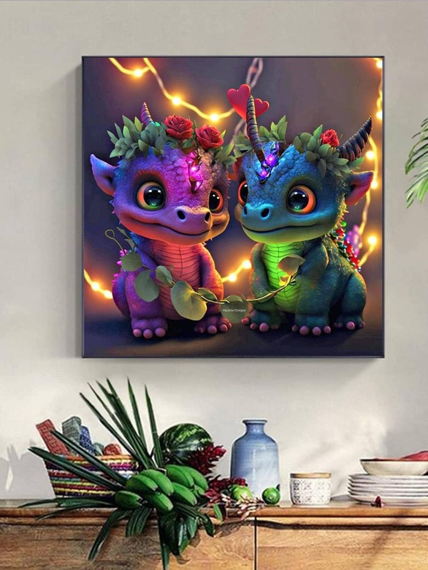 1套PMMA DIY無框鑽石畫卡通恐龍圖案DIY鑽石無框畫適合家居裝飾禮品