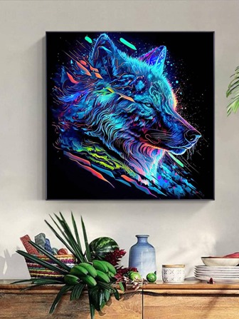 con estampado de lobo DIY diamante sin enmarcar moderno de color combinado con estampado de animal Pintura diamante para casa Decoración