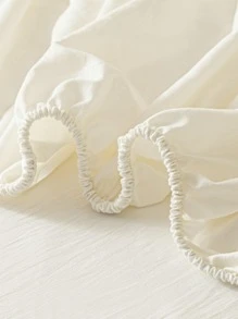 1pc Solid Color White Fitted Sheet, Minimalist Fabric Breathable Fitted Bottom Sheet For All Season - White - View 7