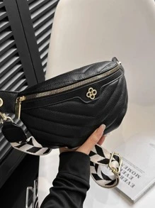 Chevron Fanny Pack Zipper Metal Decor Pu - Black - View 3