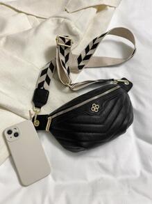 Chevron Fanny Pack Zipper Metal Decor Pu - Black - View 5