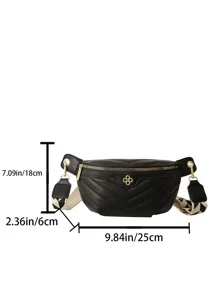 Chevron Fanny Pack Zipper Metal Decor Pu - Black - View 7