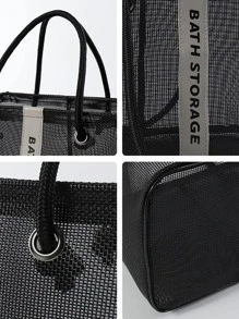 1pc Mesh Toiletry Travel Bag,Boho Vibes - Black - View 7