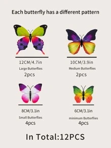 12pcs Creative 3D Layered PVC Butterfly Stickers For Home, Romantic Decoration Of Indoors And Outdoors, Ideal For Garden Parties, Cakes, Walls, Refrigerators And Windows DIY Decoration, Creative Self Adhesive 3D Butterfly Wall Decor For Home, Shiny Cute Cake Decoration, Party Supplies, Creative Design Butterfly Sticker For Holiday And Party, Romantic Special Design Home Decor, Bedroom Decor, Bathroom Decor, Room Decoration Stuff For Holiday And Festival, Beautify Enhance Happiness Wall Art Stick - Multicolor - View 4