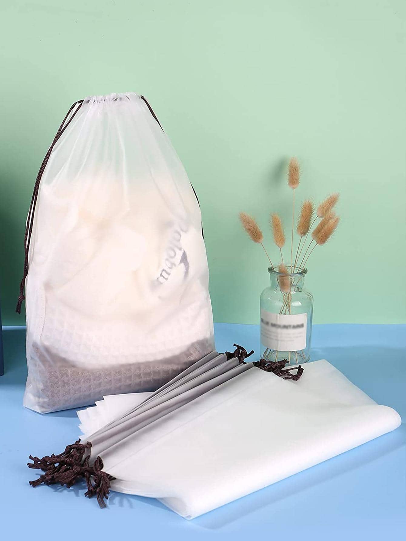 5pcs/set EVA Storage Bag, Minimalist White Drawstring Storage Bag For Travel - Clear - View 1