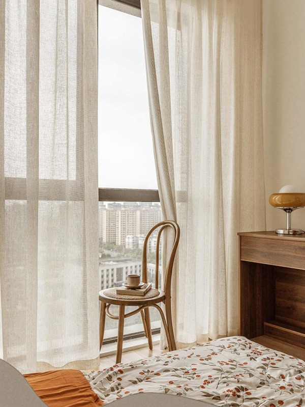 قطعة واحدة من الستارة ذات اللون الصلب، ستائر عصرية بسيطة مصنوعة من مادة الكتان المقلد، مناسبة لتزيين باب غرفة المعيشة وغرفة النوم