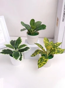 1入組塑料人造盆栽用於餐桌裝飾假盆栽裝飾品 - 綠色 - 查看 3