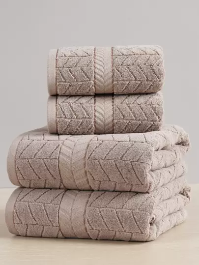 QIBHI 1/2/3/9pcs Solid Color Jacquard 100% Cotton Bathroom Towels, Lightweight And Absorbent, Convenient For Bathroom, Travel, And Home Use