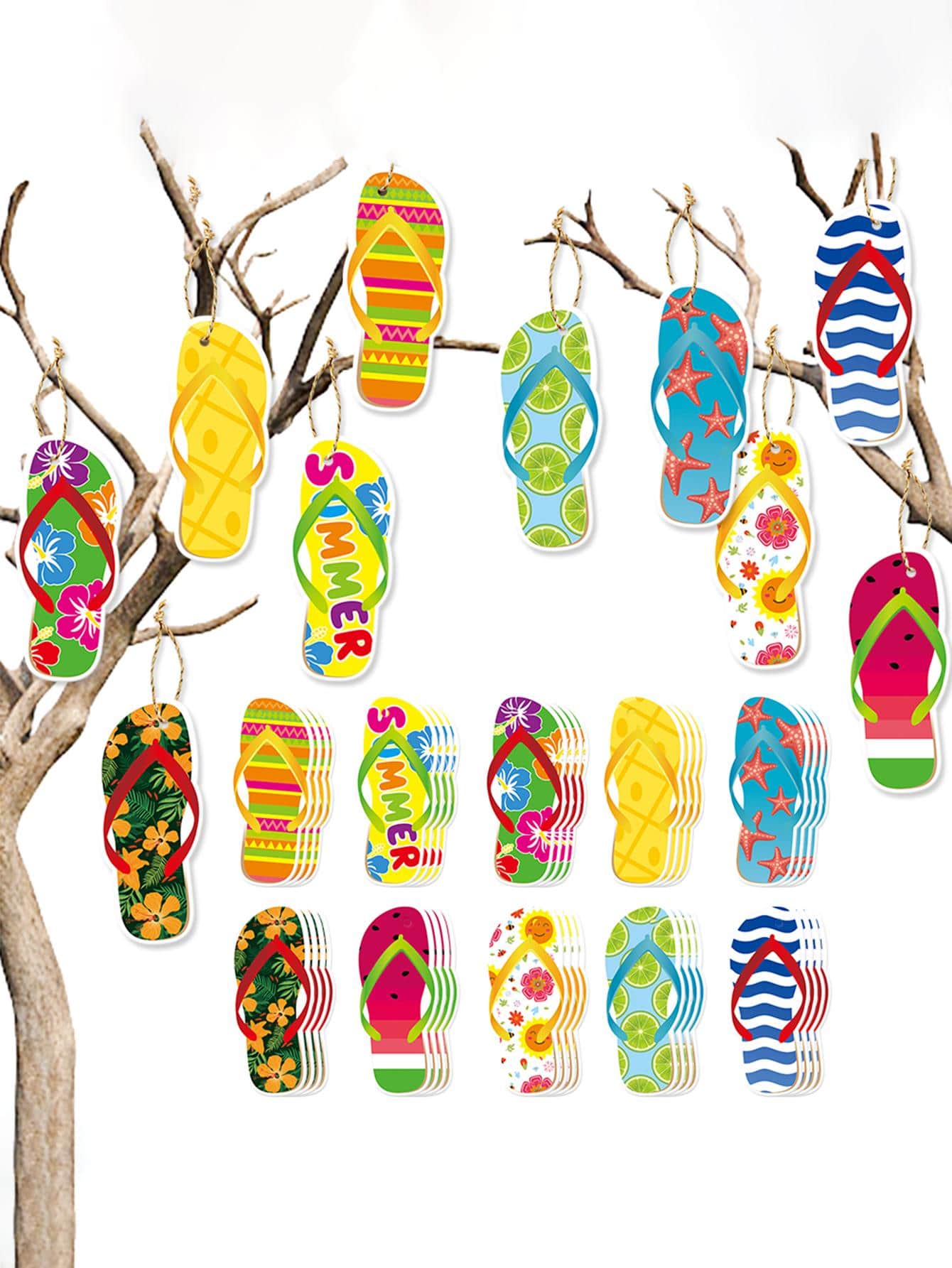 10入組夏季沙灘派對和游泳池拖鞋形狀吊墜 - 彩色 - 查看 1