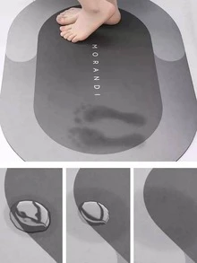 1 Chữ Đồ Họa Thảm Nhà Tắm Hiện Đại Polyester Thấm Hút Chống Trơn Trượt Nhà Tắm Thảm Cho Phòng Tắm - Xám - Xem 2