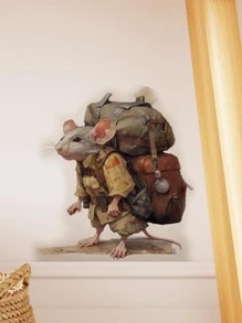 1入組PVC牆貼現代主義3D老鼠圖案臥室防水自粘牆貼花