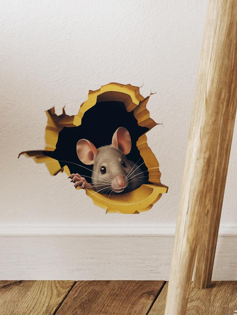 1 pieza PVC dulce 3d rata impermeable autoadhesivo Calcomanía de pared para - Multicolor - Ver 1