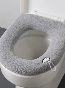1pc Polyester Toilet Seat Cover, Modern Cloud Embroidered Toilet Seat Cover For Home - Light Grey - View 5
