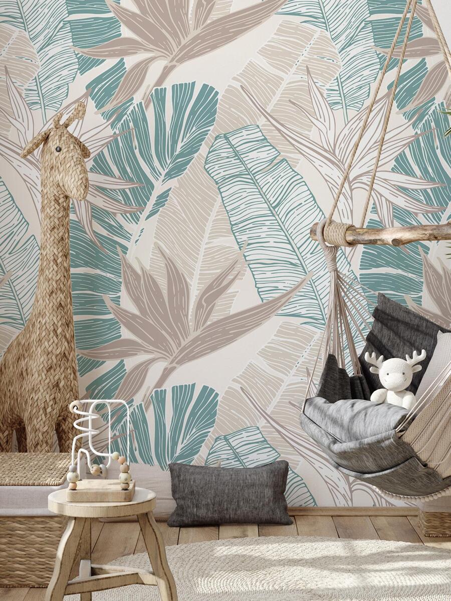 SUPSTICKER 3pcs/Set Watercolor Tropical Banana Leaf Thick Peel And Stick Wallpaper, Waterproof, Easy To Install And Clean, Suitable For Walls, Furniture, Cabinets, 15.75*47.24inch/94.48inch/141.73inch - Multicolor - View 1