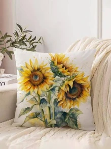Sunflower Print Cushion Cover Without Filler - Multicolor - View 1