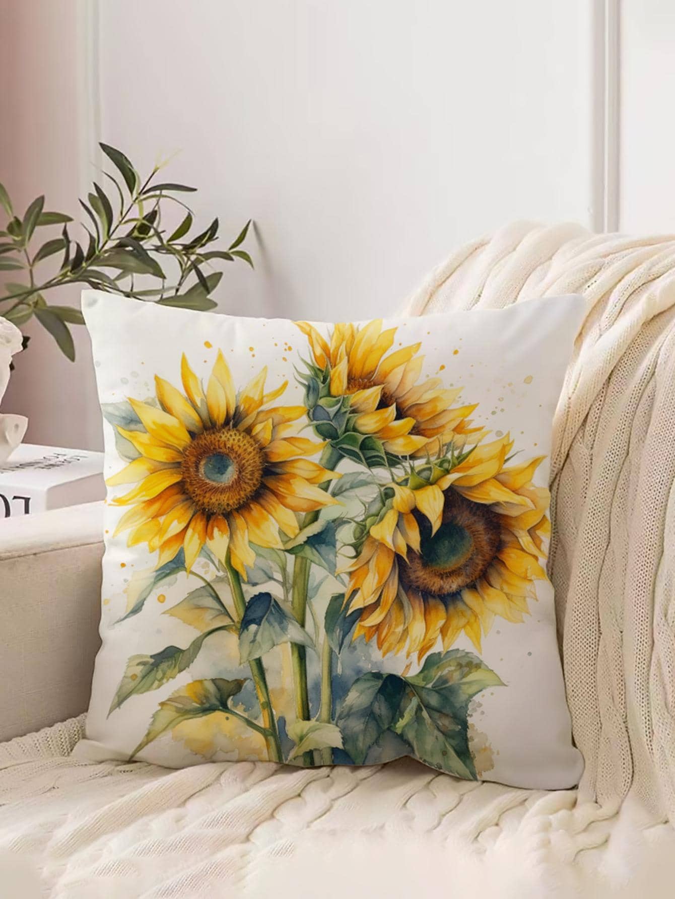 Sunflower Print Cushion Cover Without Filler - Multicolor - View 1