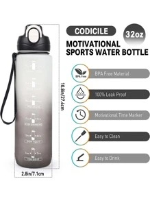 1 szt. 1000 ml/33,82 uncji Gradientowa butelka na wodę z przypomnieniem o piciu, wygodna do noszenia i niezbędna podczas aktywności sportowych