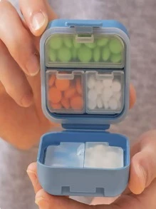 1入便攜式迷你密封藥盒,大容量,7天分格管理藥片,儲存必備 - 藍色 - 查看 1