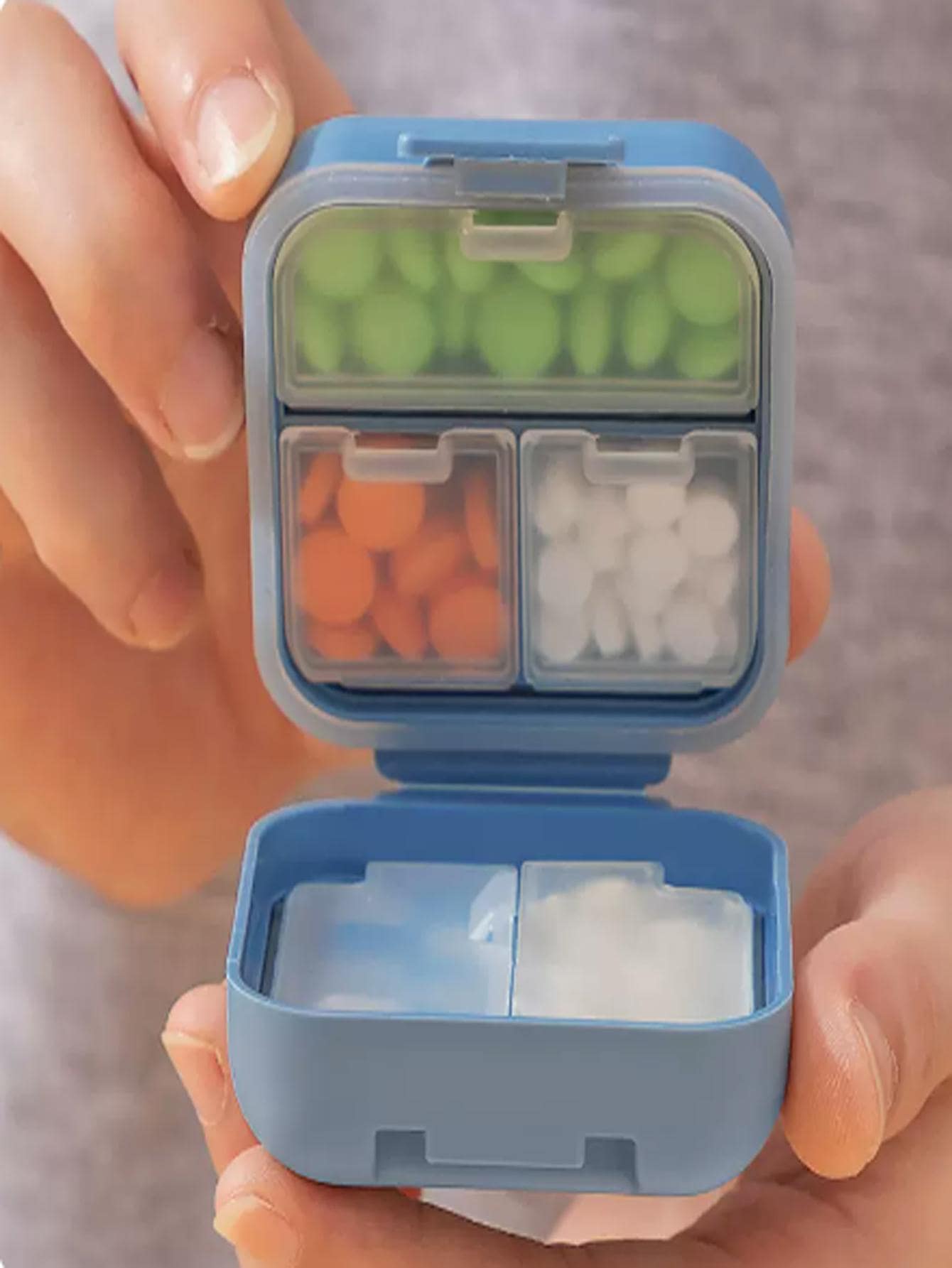 1入便攜式迷你密封藥盒,大容量,7天分格管理藥片,儲存必備 - 藍色 - 查看 1