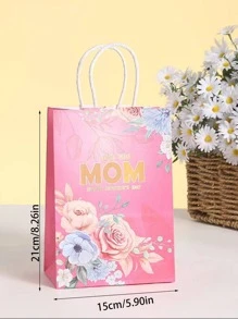 1入組紙禮品現代花和字母圖案禮品袋 - 粉色 - 查看 4