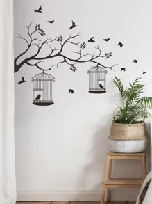 1 miếng dán tường PVC, miếng dán tường họa tiết chim và lồng chim dùng để trang trí tường nhà, hình dán, miếng dán tường, miếng dán vinyl dùng để trang trí nhà cửa, vật dụng trang trí mùa xuân làm mới ngôi nhà của bạn, miếng dán trang trí Rama quà tặng sinh nhật tốt nghiệp - màu đen - Xem 2