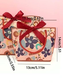 1入組紙禮品包裝花朵圖案禮品袋適合派對 - 紅色 - 查看 2