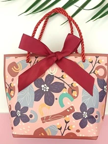 1入組紙禮品包裝花朵圖案禮品袋適合派對 - 紅色 - 查看 1
