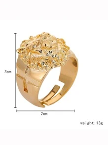 1入組華麗風格方晶鋯石獅頭可調節戒指女士男士嘻哈時尚戒指 - 金黃色 - 查看 4