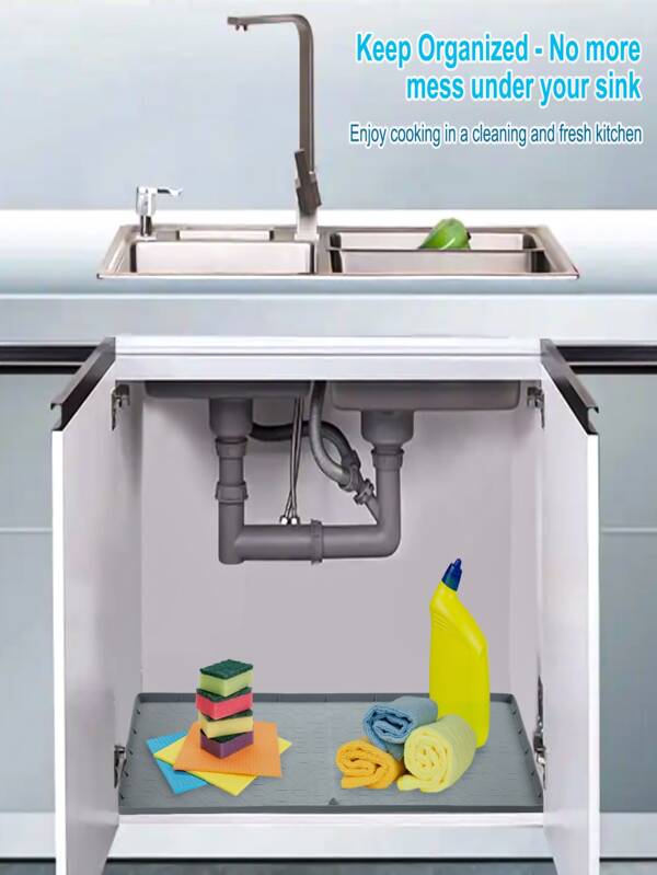 Under Sink Mat with Drain Hole, 34"x22" Kitchen Bathroom Tray