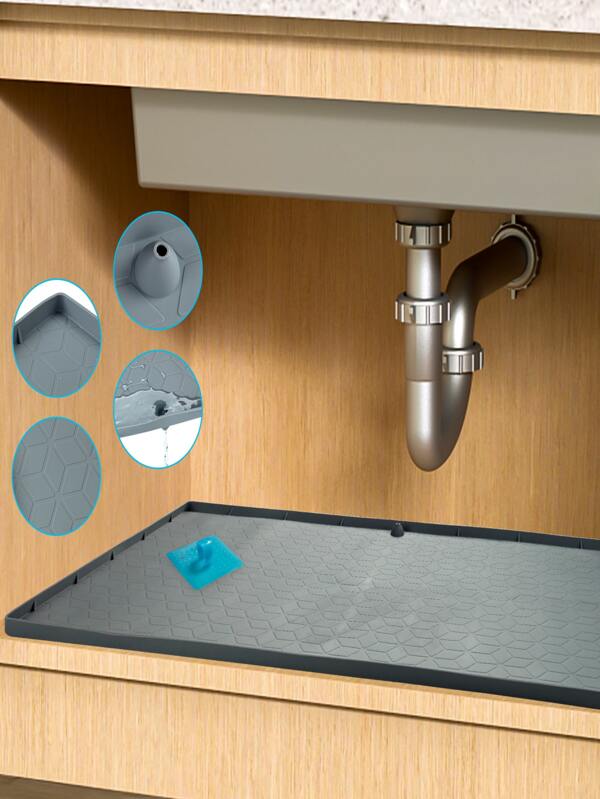 Under Sink Mat with Drain Hole, 34"x22" Kitchen Bathroom Tray