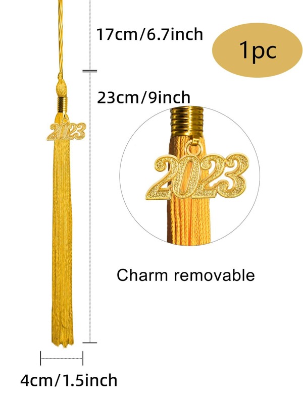 1pc 2023 Number Decor Graduation Cap Tassel, Metallic Gold Polyester