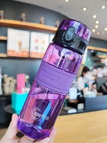 1 pieza Botella de agua portátil de plástico de 500ml, botella de agua deportiva moderna y transparente para exteriores - Morado - Ver 1