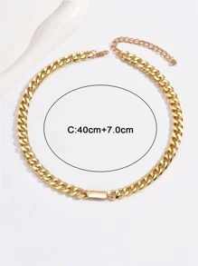 1pc Gold Color Hip-hop Necklace Personalized Versatile Minimalist Chain Collarbone Necklace - Gold - View 5