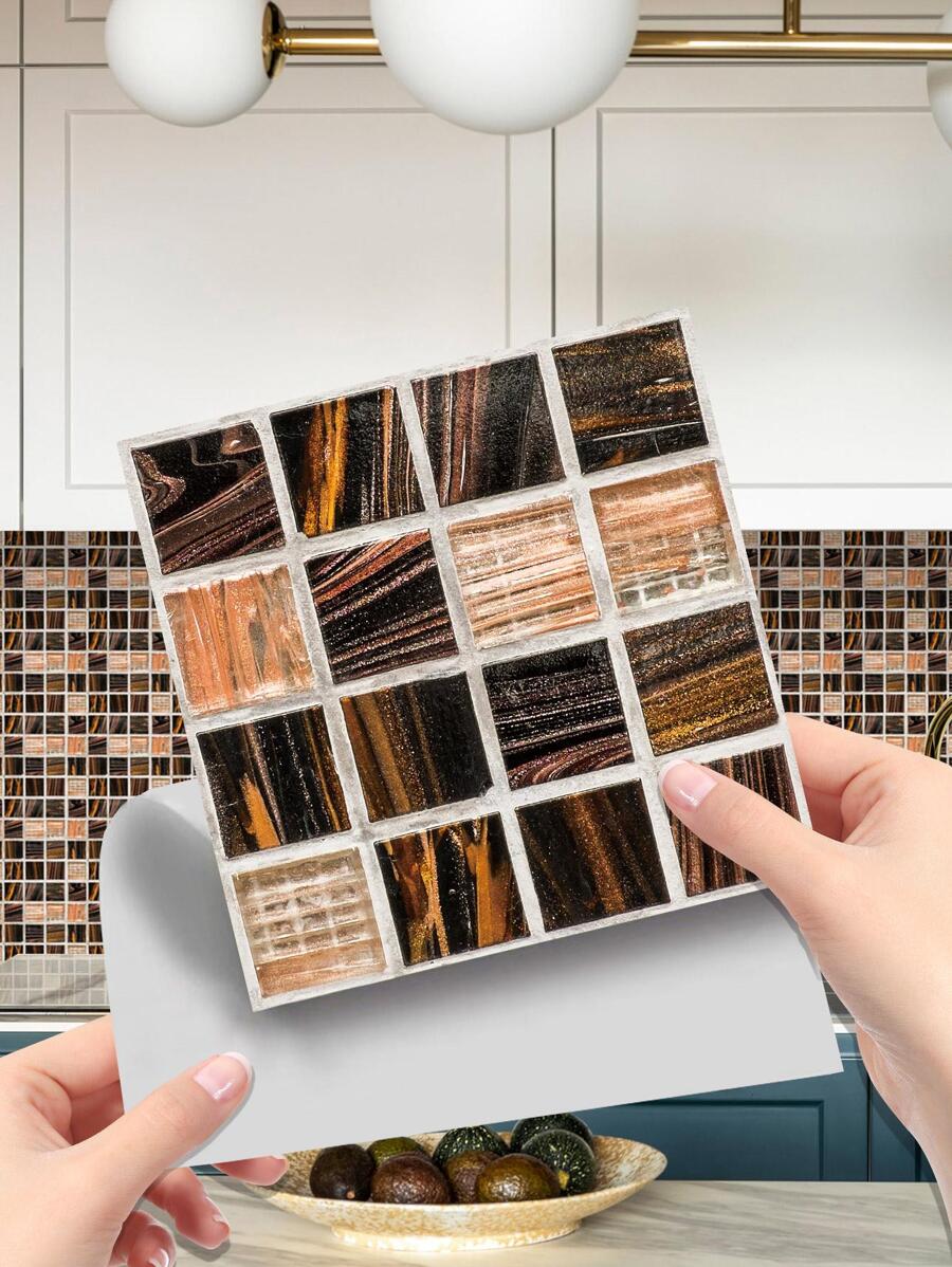 10pcs/set PVC Wall Paper, Modern Mosaic Pattern Wall Tile Sticker For Home - Multicolor - View 1