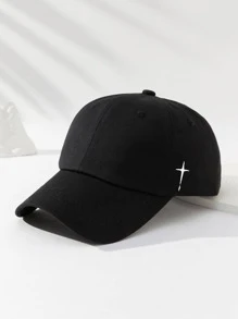 1pc Unisex Cross Embroidered Adjustable Casual Baseball Cap, For Outdoor - Black - View 1