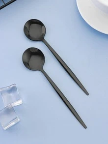 1 件不锈钢勺子，简约黑色咖啡勺，适合家庭学校用品、圣诞节礼物 - 黑色 - 查看 3