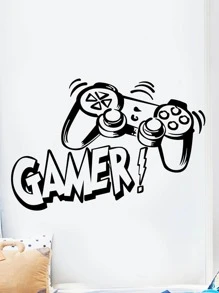 1pc Letter & Game Pad Pattern Wall Sticker, Modern PVC Wall Decal For Home Decoration - Black - View 3