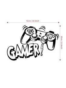1pc Letter & Game Pad Pattern Wall Sticker, Modern PVC Wall Decal For Home Decoration - Black - View 4