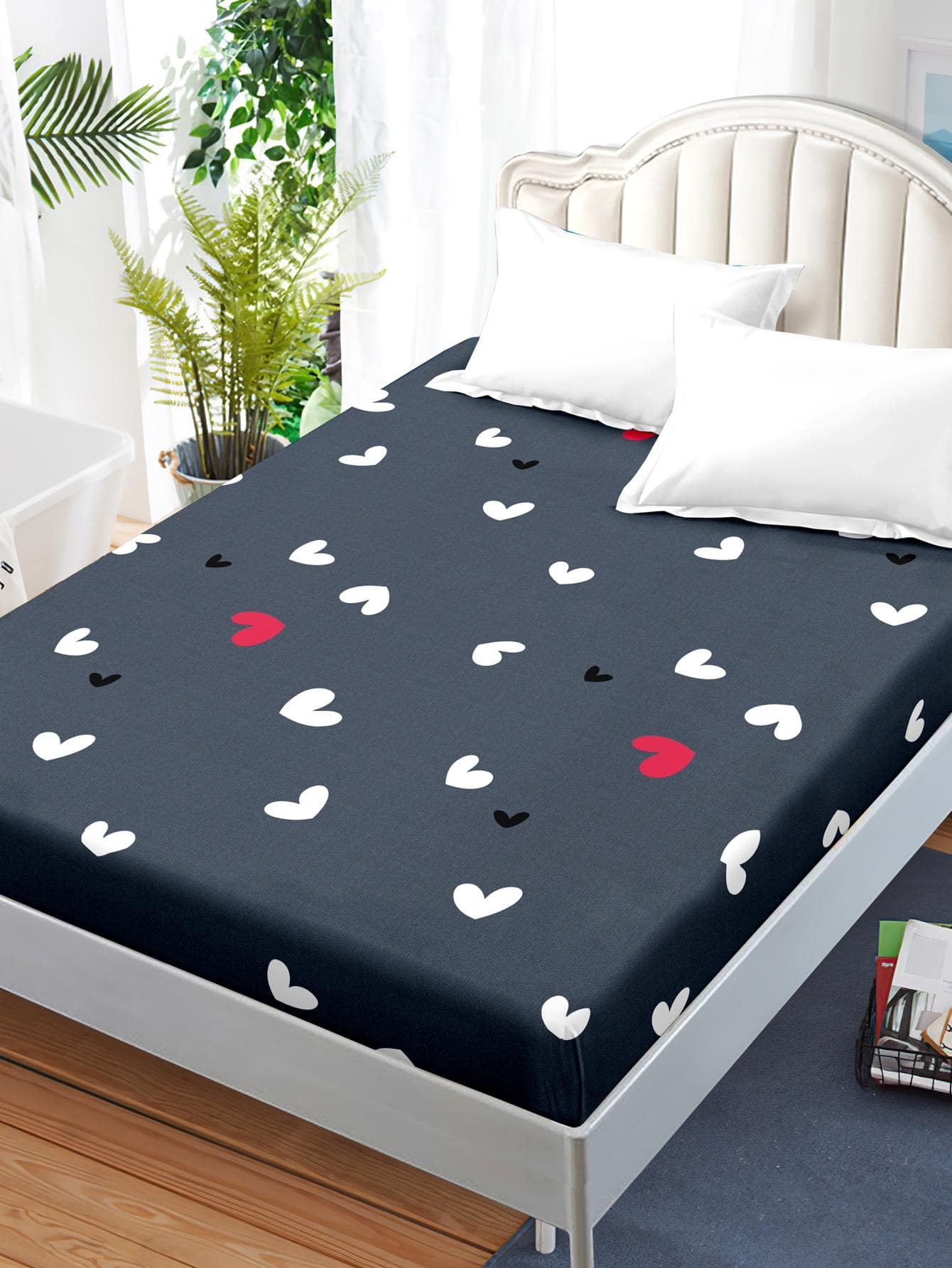 1入組心形圖案床笠臥室現代織物床笠 - 彩色 - 查看 1