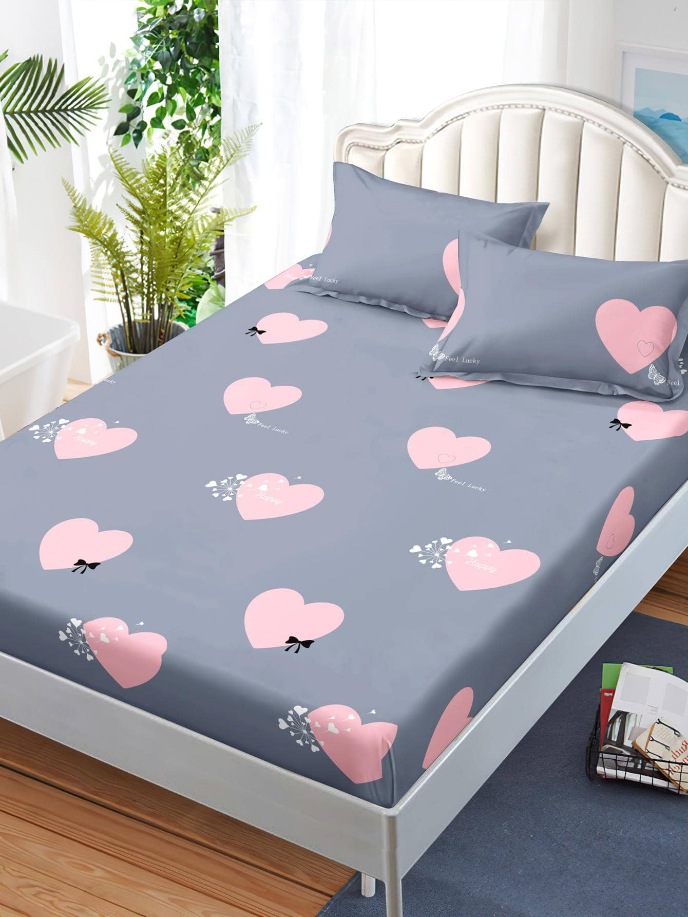 愛心圖案床笠套裝不附內芯 - 彩色 - 查看 1