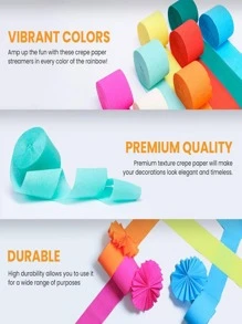 1 rollo liso color Papel crepe simple papel Cinta decorativa para fiesta - Azul - Ver 3