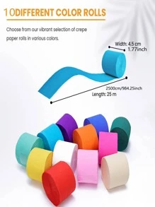 1 rollo liso color Papel crepe simple papel Cinta decorativa para fiesta - Azul - Ver 2