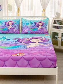Mermaid Pattern Duvet Cover Set Without Filler - Pink - View 3