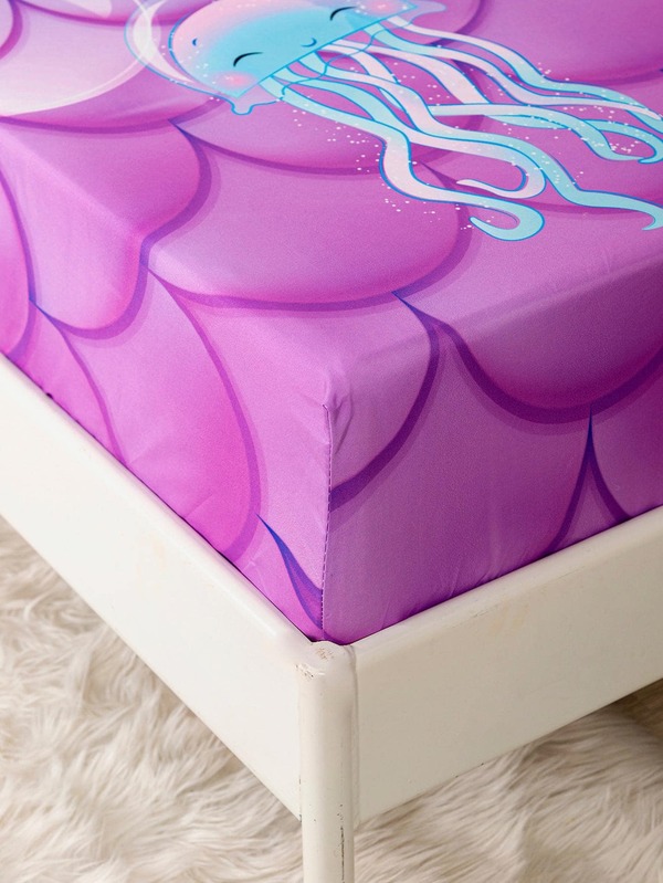 1pc Mermaid Pattern Fitted Sheet, Modern Fabric Fitted Bottom Sheet For