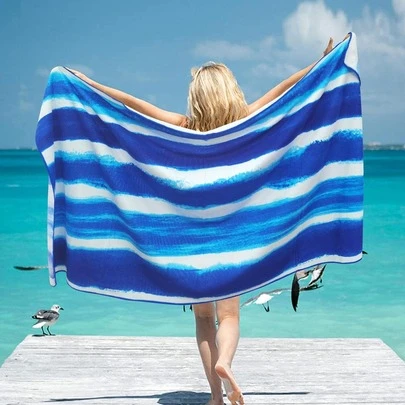 SHENG CHUN Extra Large Size, Multi-Size Options, Blue, Navy, Pink, Light Gray, Watercolor Stripe, Super Soft Microfiber, Printed, Absorbent, Essential For Bathroom, Ideal For Vacation, Beach, Swimming Pool, Gym, Multipurpose Beach Towel