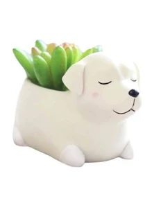 1pc Porcelain Plant Container, Modern Dog Design Flower Pot For Home And Garden - White - View 5