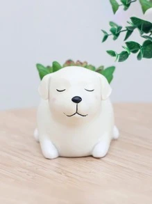 1pc Porcelain Plant Container, Modern Dog Design Flower Pot For Home And Garden - White - View 2